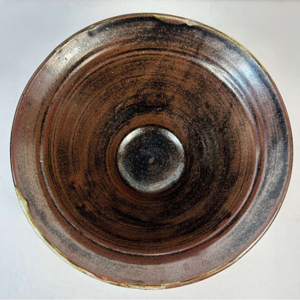 Vintage Studio Pottery Metallic Tenmoku Drip Glaze Ceramic Centerpiece Bowl